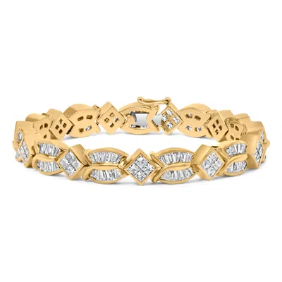 Haus Of Brilliance 14k Yellow Gold 8 1/5 Cttw Baguette And Princess-cut Diamond Geometric Twist Link Bracelet In Yellow