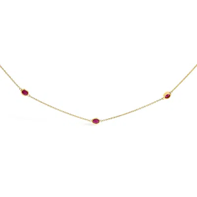 Haus Of Brilliance 14k Yellow Gold Bezel Set 4x3 Mm Oval Red Ruby Station Necklace In Gold