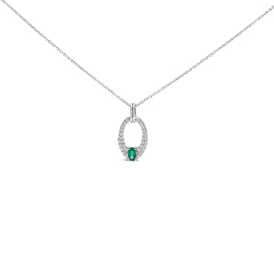 Haus Of Brilliance .925 Sterling Silver Created Green Emerald And White Sapphire Oval Shaped Pendant In Silver