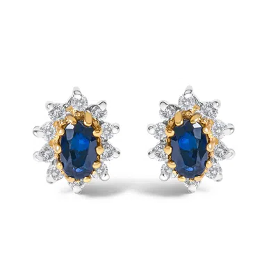 Haus Of Brilliance 14k Yellow Gold 1/4 Cttw Diamond And Blue Sapphire Sunburst Halo Stud Earrings In Metallic