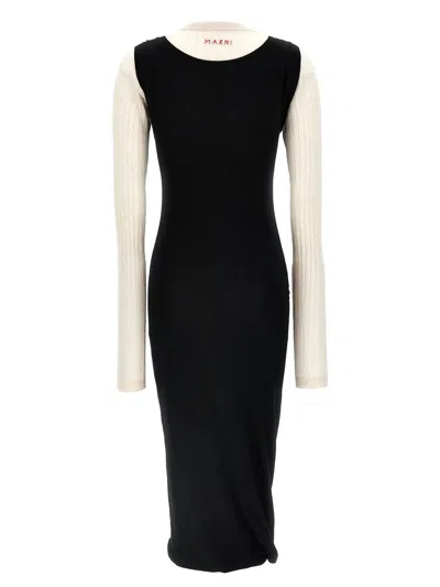 Marni Multi-layered Dress With Crinkled Hem In Black