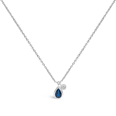 Haus Of Brilliance 14k White Gold 6x4mm Pear Blue Sapphire And Diamond Accent Charm Pendant Necklace In Silver