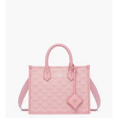 Mcm Lauretos Monogram Canvas Tote Bag In Pink