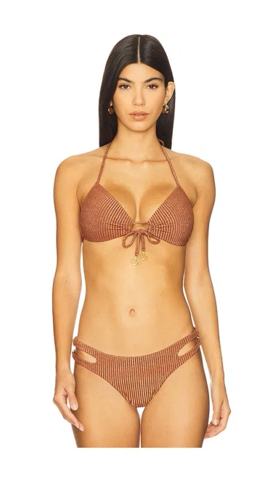Luli Fama Molded Push Up Bandeau Halter Bikini Top In Brown