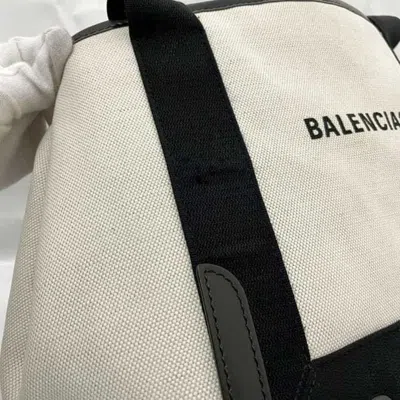 Pre-owned Balenciaga Black White Canvas Leather Handbag Tote Bag ()
