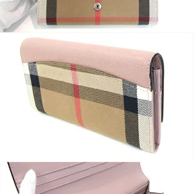 Pre-owned Burberry Pink Leather Canvas Long Wallet (bi-fold) ()