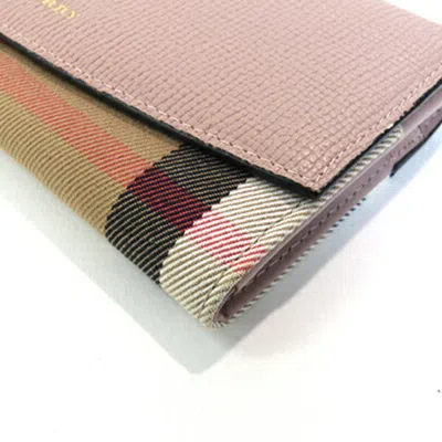 Pre-owned Burberry Pink Leather Canvas Long Wallet (bi-fold) ()