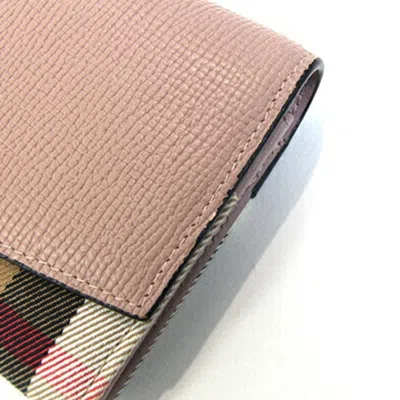 Pre-owned Burberry Pink Leather Canvas Long Wallet (bi-fold) ()