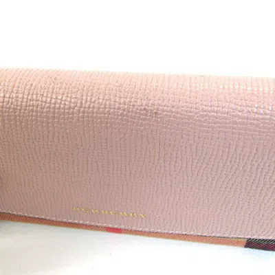 Pre-owned Burberry Pink Leather Canvas Long Wallet (bi-fold) ()
