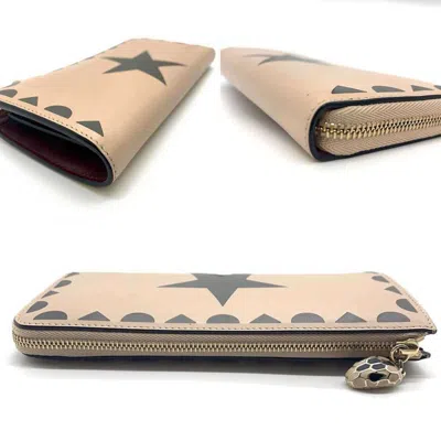 Pre-owned Bvlgari Beige Pink Beige Leather Long Wallet (bi-fold) () In Multi