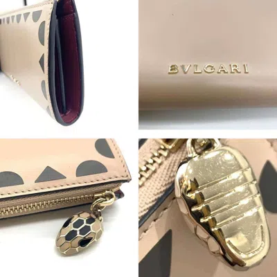 Pre-owned Bvlgari Beige Pink Beige Leather Long Wallet (bi-fold) () In Multi