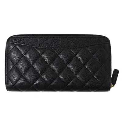 Pre-owned Chanel Black Grained Calfskin Long Wallet (bi-fold) ()