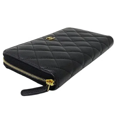 Pre-owned Chanel Black Grained Calfskin Long Wallet (bi-fold) ()