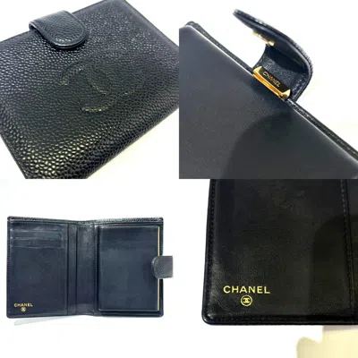 Pre-owned Chanel Black Grained Calfskin Wallet (bi-fold) ()