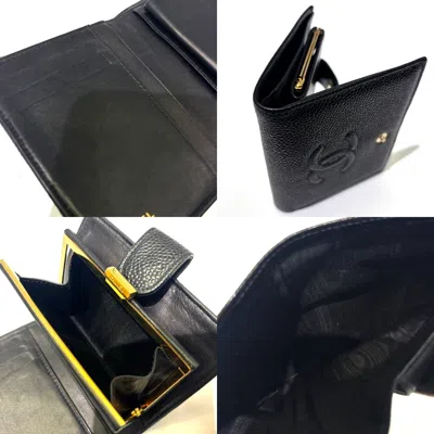 Pre-owned Chanel Black Grained Calfskin Wallet (bi-fold) ()