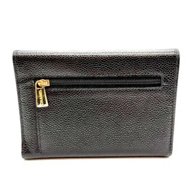 Pre-owned Chanel Black Grained Calfskin Wallet (tri-fold) ()