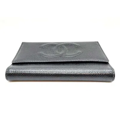 Pre-owned Chanel Black Grained Calfskin Wallet (tri-fold) ()