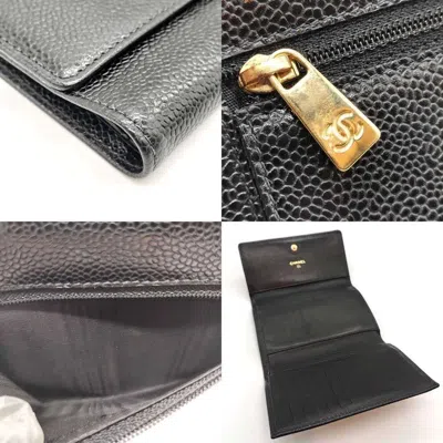 Pre-owned Chanel Black Grained Calfskin Wallet (tri-fold) ()
