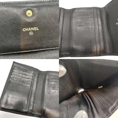 Pre-owned Chanel Black Grained Calfskin Wallet (tri-fold) ()