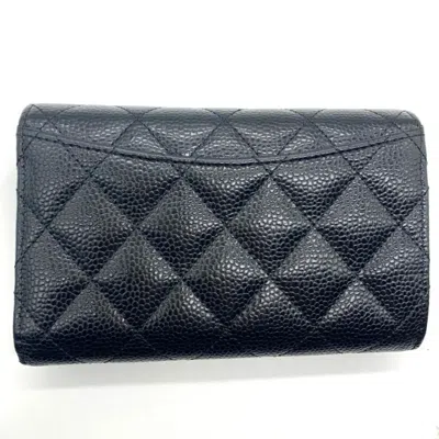 Pre-owned Chanel Black Grained Calfskin Wallet (tri-fold) ()