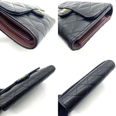Pre-owned Chanel Black Grained Calfskin Wallet (tri-fold) ()