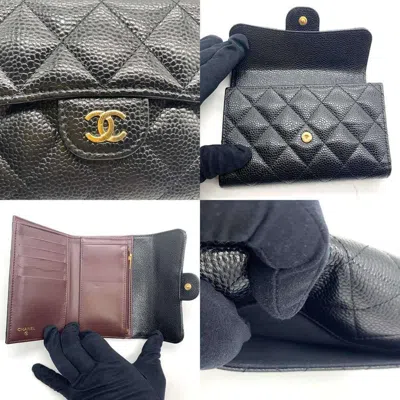 Pre-owned Chanel Black Grained Calfskin Wallet (tri-fold) ()
