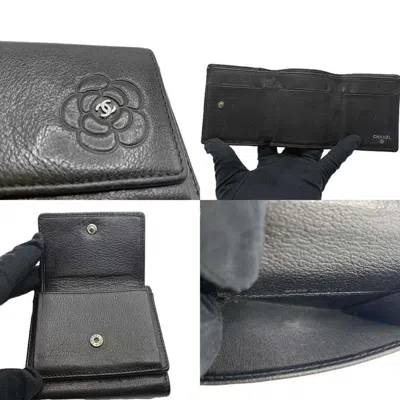Pre-owned Chanel Black Leather Wallet (tri-fold) ()