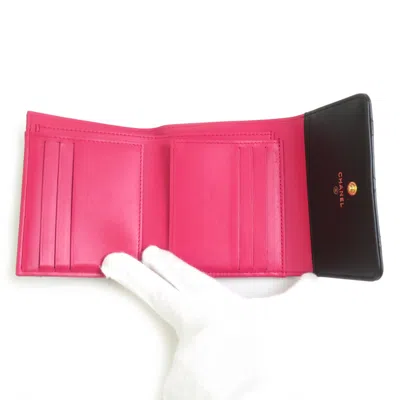 Pre-owned Chanel Black Pink Leather Wallet (bi-fold) () In Multi