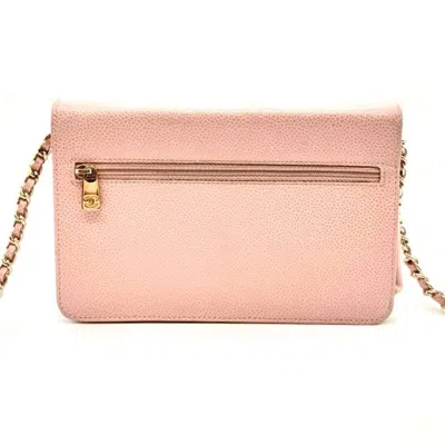 Pre-owned Chanel Pink Grained Calfskin Chain/shoulder Wallet ()