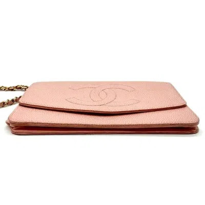 Pre-owned Chanel Pink Grained Calfskin Chain/shoulder Wallet ()