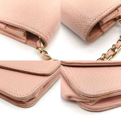 Pre-owned Chanel Pink Grained Calfskin Chain/shoulder Wallet ()