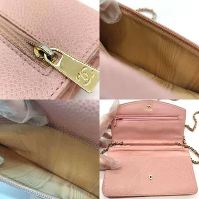 Pre-owned Chanel Pink Grained Calfskin Chain/shoulder Wallet ()