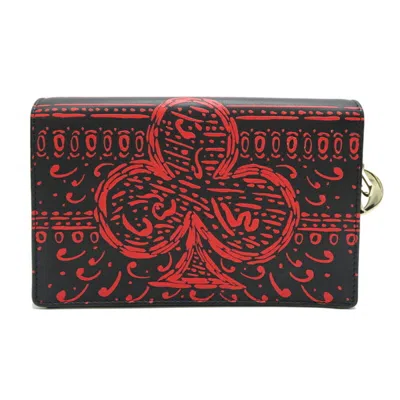Pre-owned Dior Christian  Black Red Color Leather Chain/shoulder Wallet () In Multi