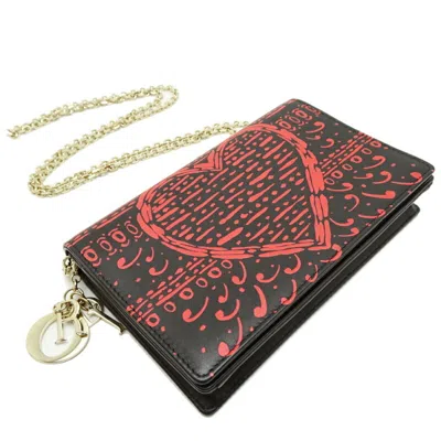 Pre-owned Dior Christian  Black Red Color Leather Chain/shoulder Wallet () In Multi