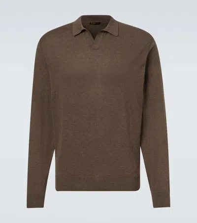 Rubinacci Cashmere Polo Sweater In Brown
