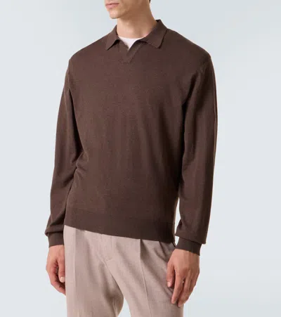 Rubinacci Cashmere Polo Sweater In Brown