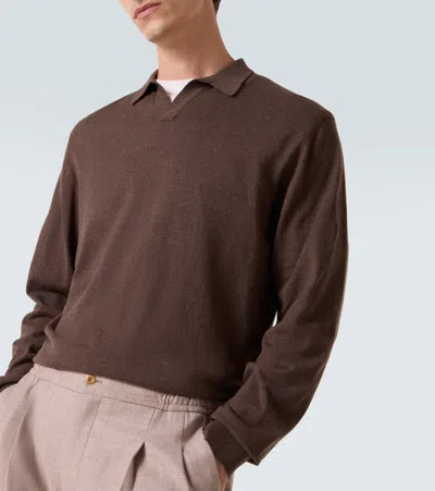 Rubinacci Cashmere Polo Sweater In Brown