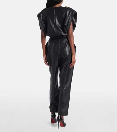 Balmain High-waisted Faux Leather Trousers In Black