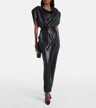 Balmain High-waisted Faux Leather Trousers In Black