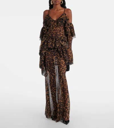 Blumarine Leopard-print Silk Crepon Maxi Skirt In Animal Print