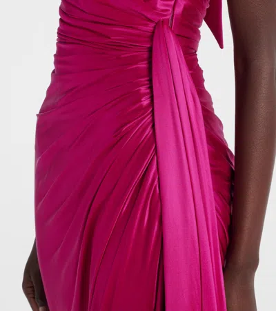 Balmain Long Satin Draped Halter Neck Dress In Pink