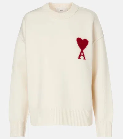 Ami Alexandre Mattiussi Red Adc Wool Crewneck Sweater In Neutral