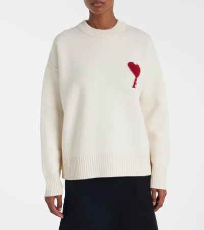 Ami Alexandre Mattiussi Red Adc Wool Crewneck Sweater In Neutral