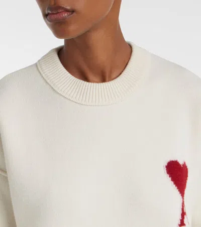Ami Alexandre Mattiussi Red Adc Wool Crewneck Sweater In Neutral
