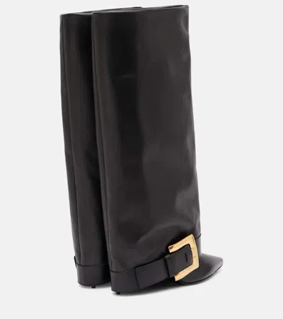Balmain Anthem Black Slip-on Boots With Decorative Metal Buckle In Leather Woman In Black