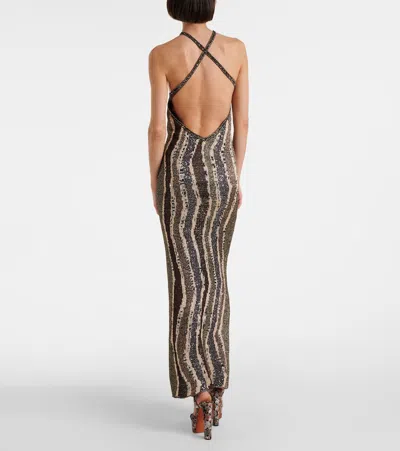 Missoni Womens Brown Tones Stripes Halterneck Metallic Knitted Midi Dress