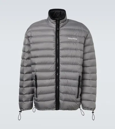 Miu Miu Paneled Down Jacket In Gray