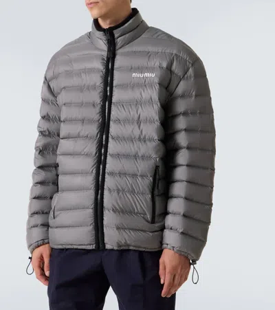Miu Miu Paneled Down Jacket In Gray