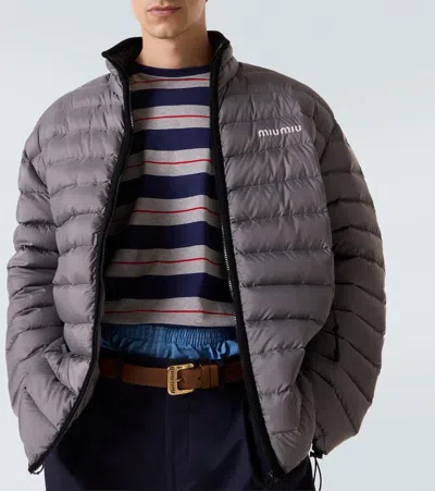 Miu Miu Paneled Down Jacket In Gray