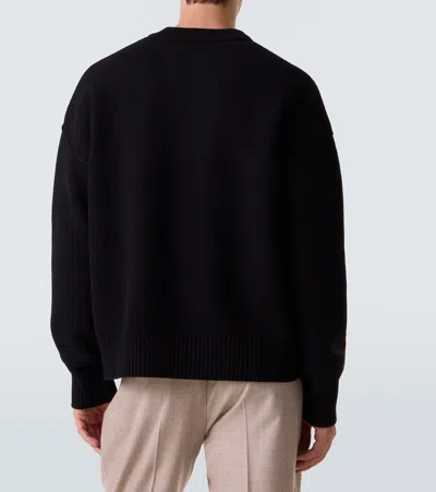 Ami Alexandre Mattiussi Relaxed Fit Black Wool Turtleneck Sweater With Graphic Heart Motif In Black